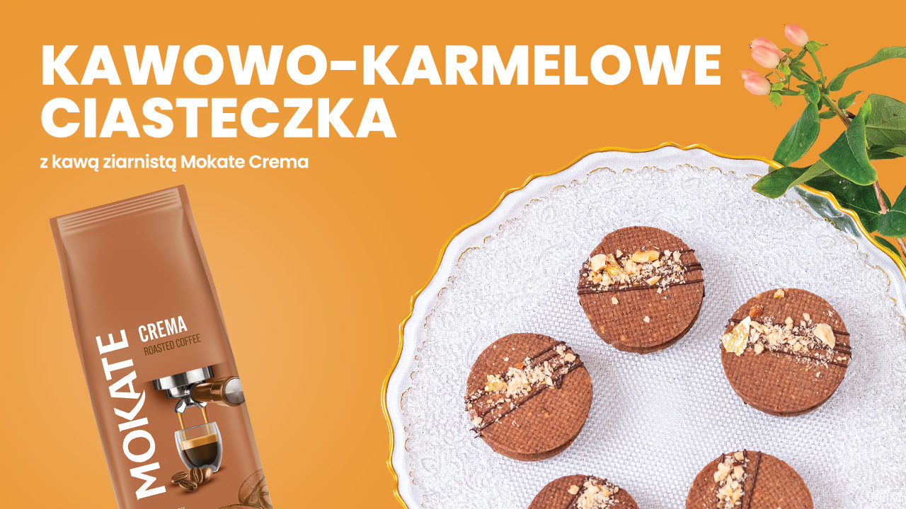 Kawowo-karmelowe ciasteczka z kawą ziarnistą Mokate Crema