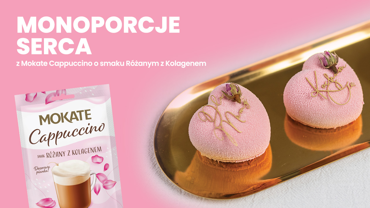Monoporcje serca z Mokate Cappuccino o smaku Różanym z Kolagenem
