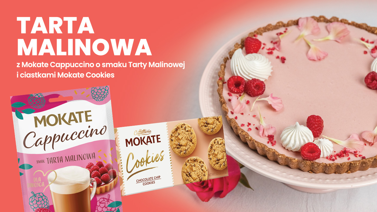 Tarta malinowa z Mokate Cappuccino o smaku Tarty Malinowej i ciastkami Mokate Cookies