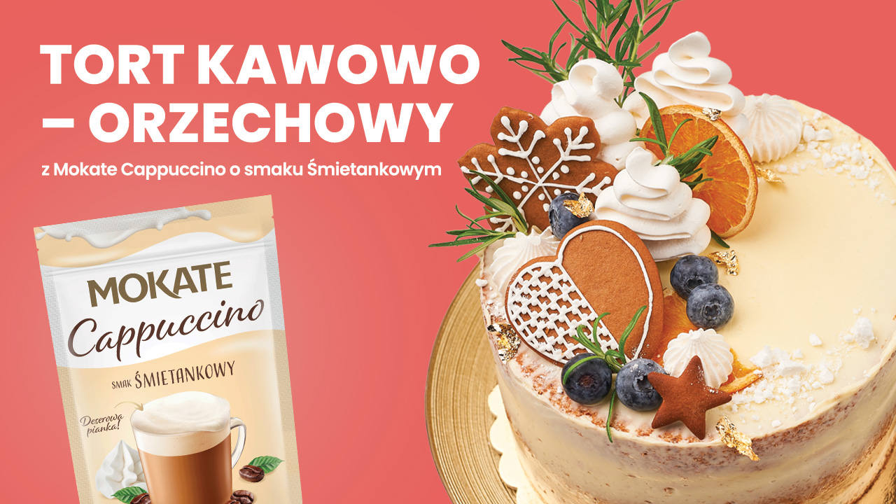 Tort orzechowo – kawowy z Mokate Cappuccino o smaku Śmietankowym 