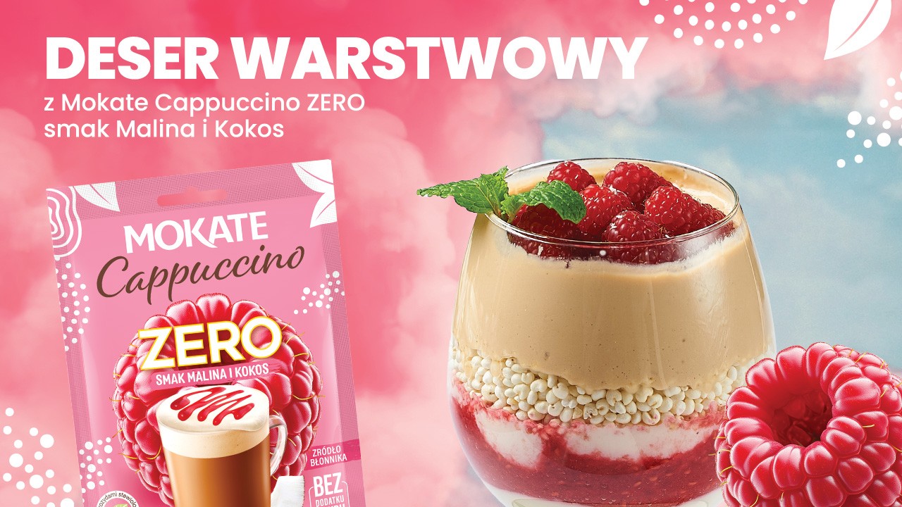 Deser warstwowy z Mokate Cappuccino ZERO smak Malina i Kokos