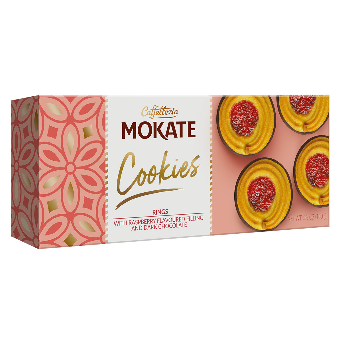 Ringi z nadzieniem malinowym i z czekoladową polewą Mokate 150 g